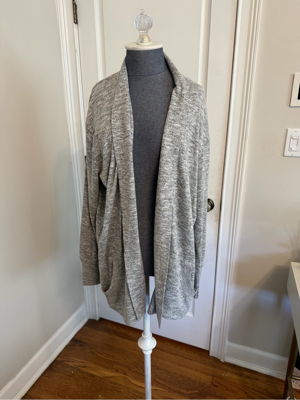 Lightweight Heather Gray Open-Front Women's Cardigan